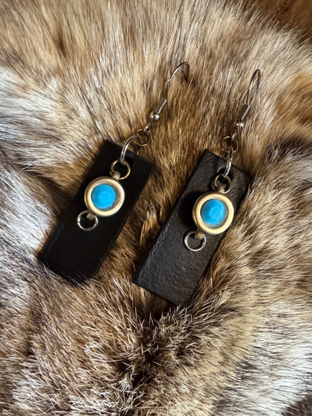 OOAK Turquoise and Gold Accent Black Dangle Earrings